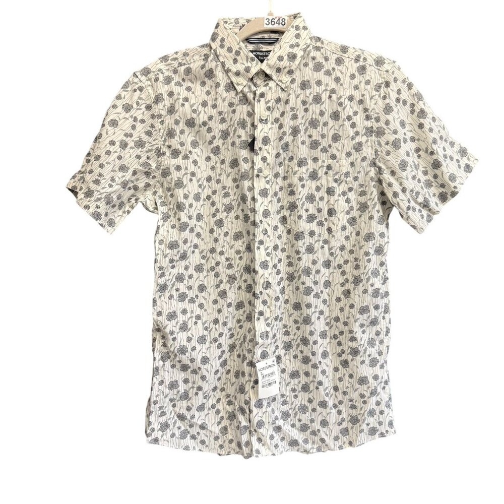 NWT Nordstrom Trim Fit Floral Print Button Down Shirt Mens Small White Gray